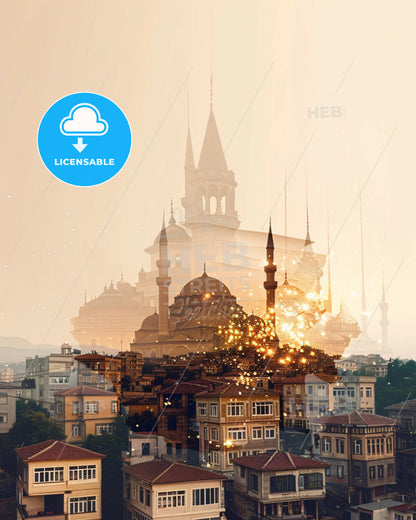 Gaziantep: Double Exposure Cityscape Skyline Poster - A city with many buildings