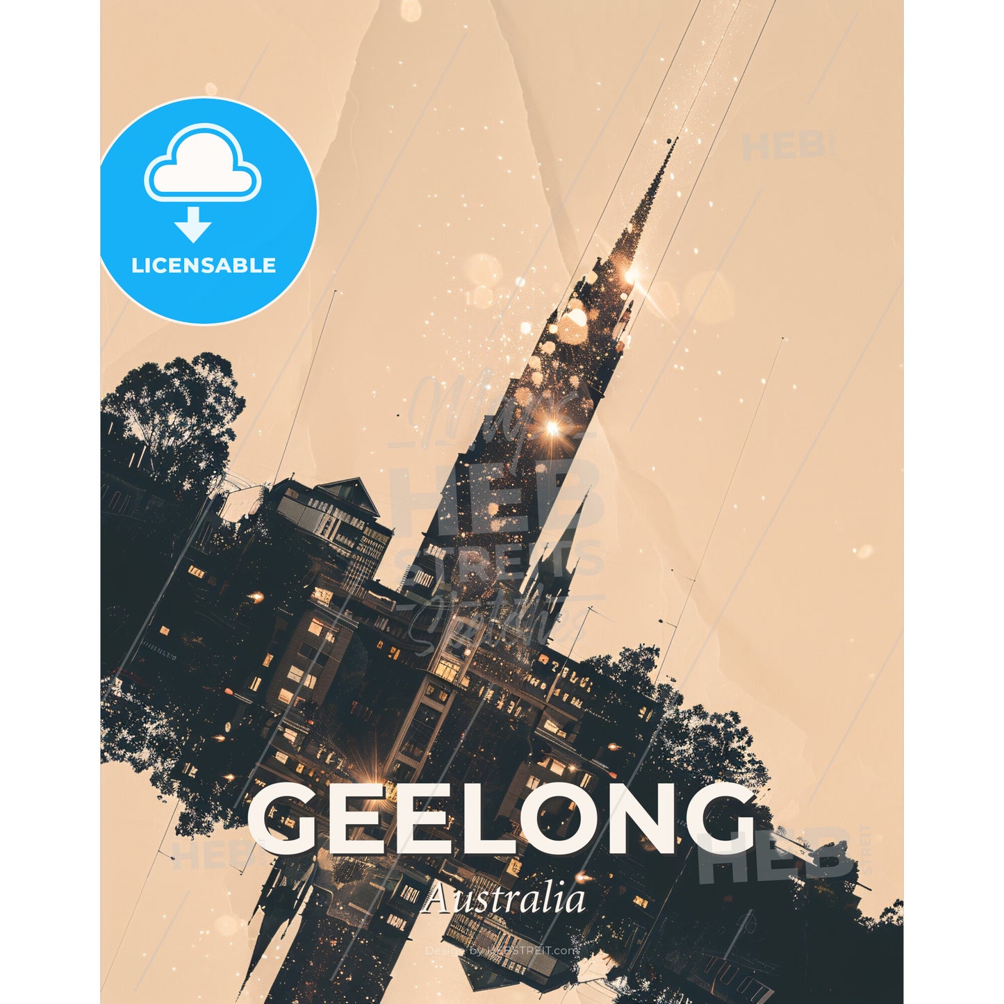 Geelong Skyline Cityscape Night Lights Canvas - A building with a pointed roof - Square format print template