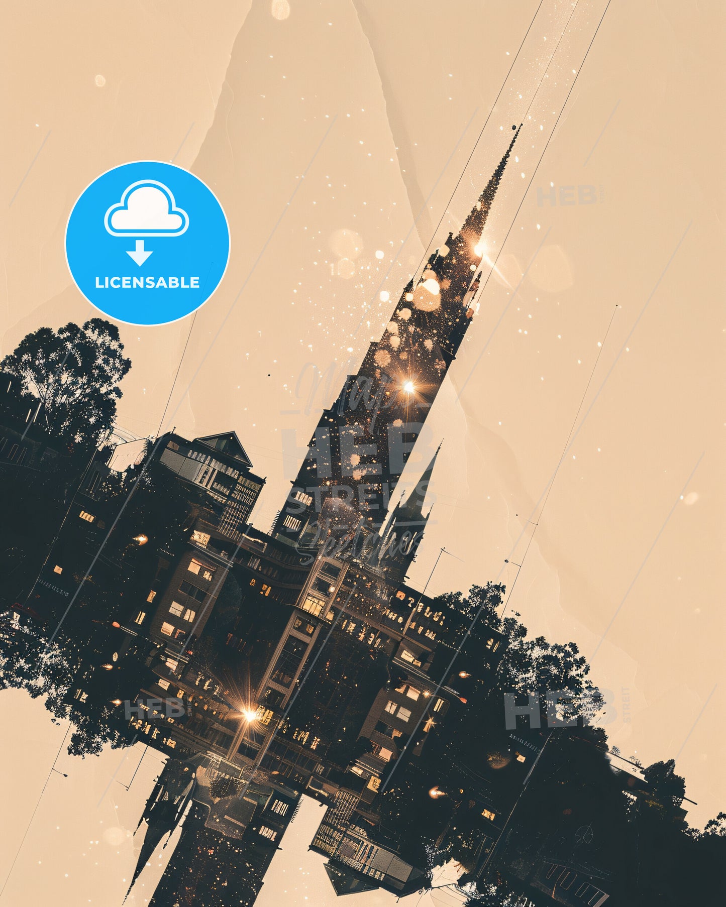 Geelong Skyline Cityscape Night Lights Canvas - A building with a pointed roof