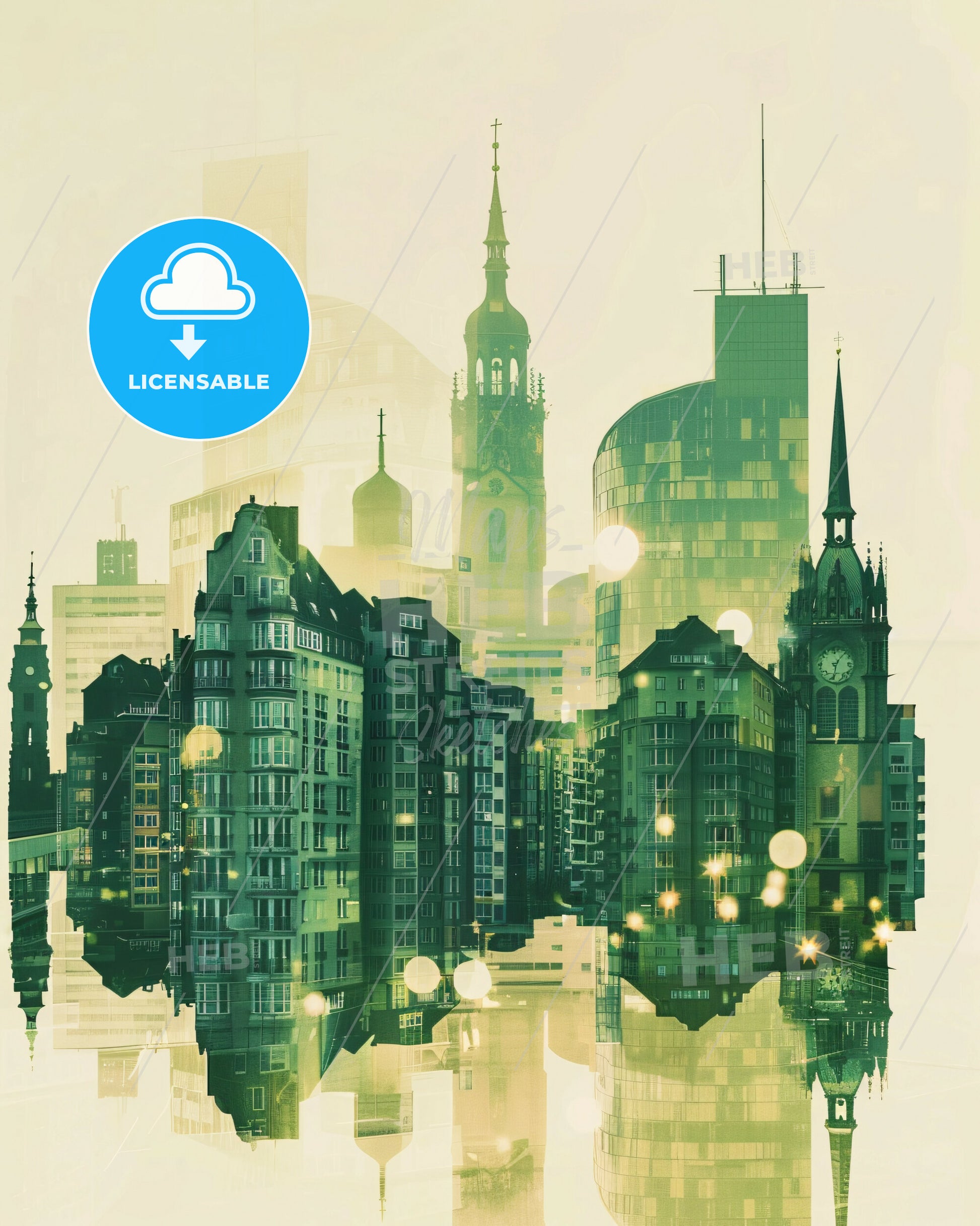 Gelsenkirchen Germany Iconography Silhouette Poster Design - A city skyline with many tall buildings