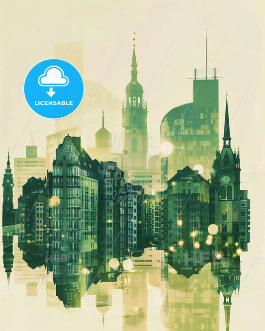 Gelsenkirchen Germany Iconography Silhouette Poster Design - A city skyline with many tall buildings