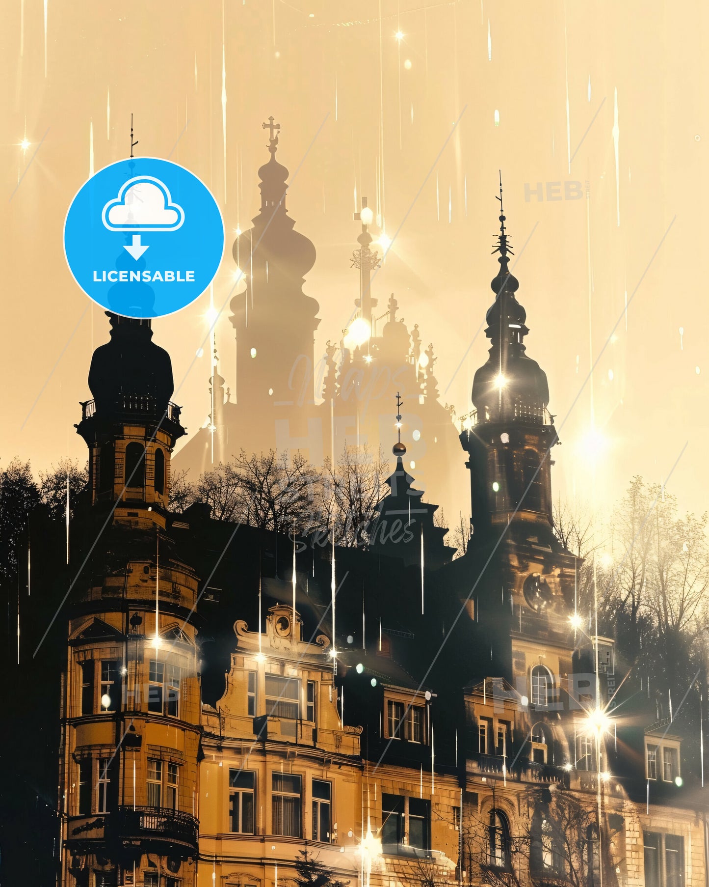 Gelsenkirchen City Silhouette Composite Art Poster - A building with towers and trees in the background