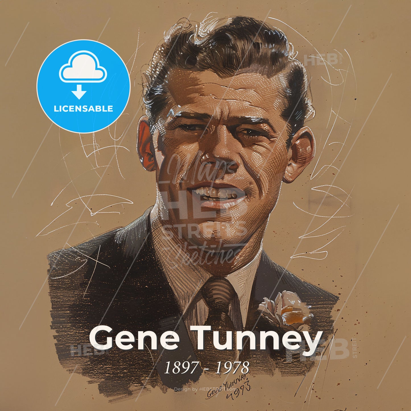 Gene Tunney, 1897 - 1978, American heavyweight boxer - A Man In A Suit Print Template