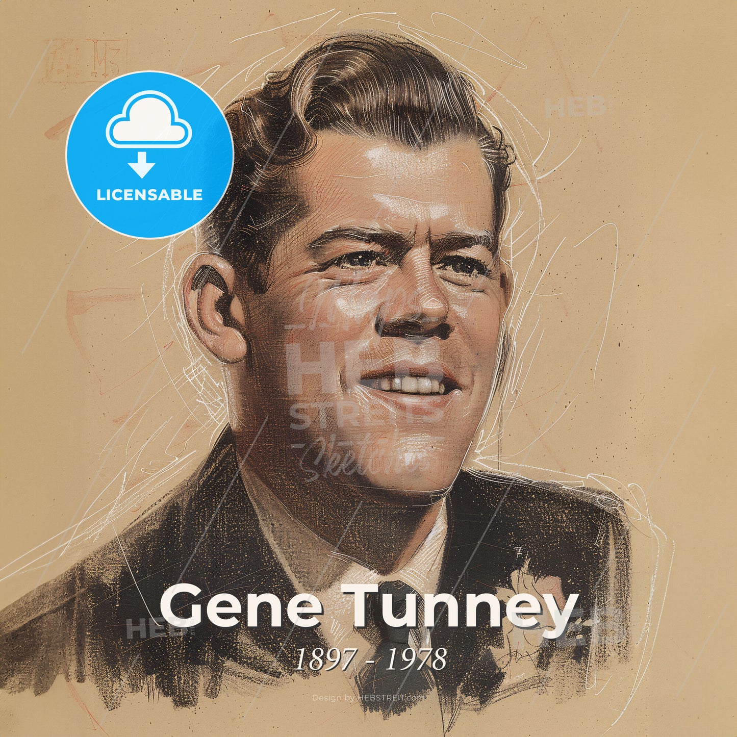 Gene Tunney, 1897 - 1978, American heavyweight boxer - A Drawing Of A Man Print Template