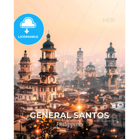 General Santos Skyline Double Exposure Art - A city with many towers - Square format print template