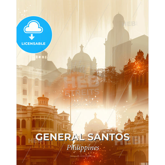 General Santos City Skylinescapes Poster - A group of buildings with towers and towers - Square format print template