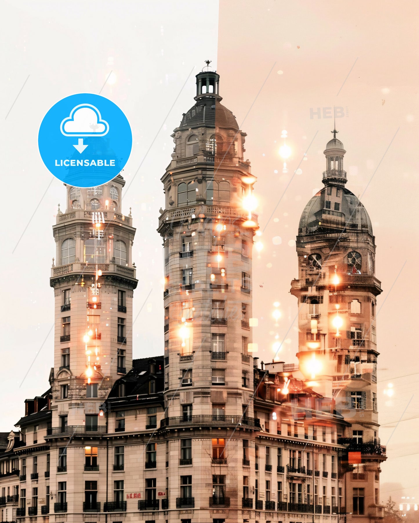 Geneva Skyline Night Dreamscape - A double exposure of a building