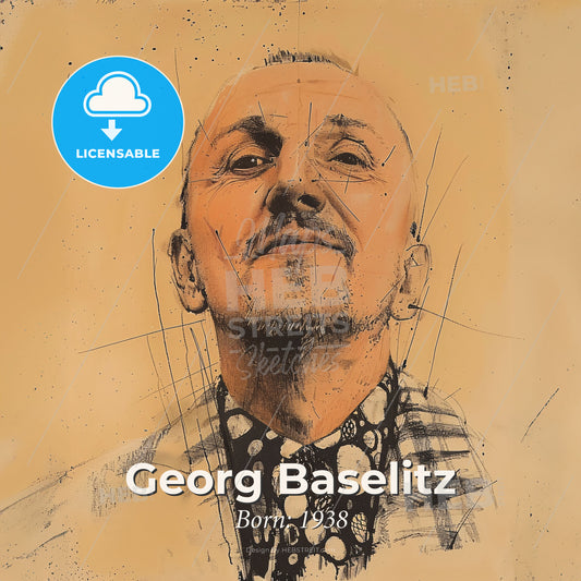 Georg Baselitz, Born: 1938, German painter - A Man With A Mustache And A Mustache Print Template