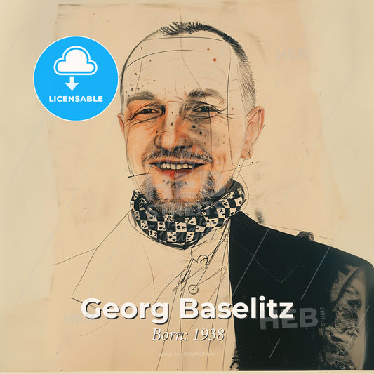 Georg Baselitz, Born: 1938, German painter - A Man With A Beard And A Scarf Around His Neck Print Template