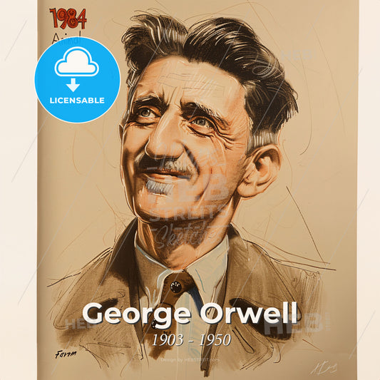 George Orwell, 1903 - 1950, British writer - A Drawing Of A Man Print Template