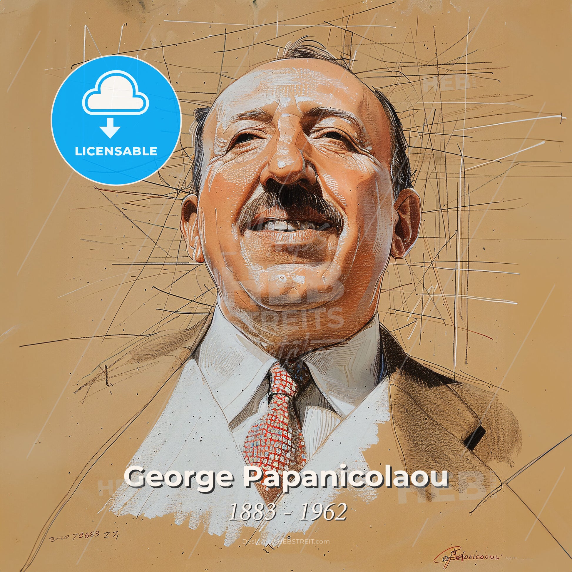 George Papanicolaou, 1883 - 1962, Greek-American pathologist - A Man With A Mustache Smiling Print Template