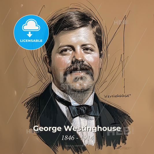 George Westinghouse, 1846 - 1914, American entrepreneur and engineer - A Drawing Of A Man With A Mustache Print Template