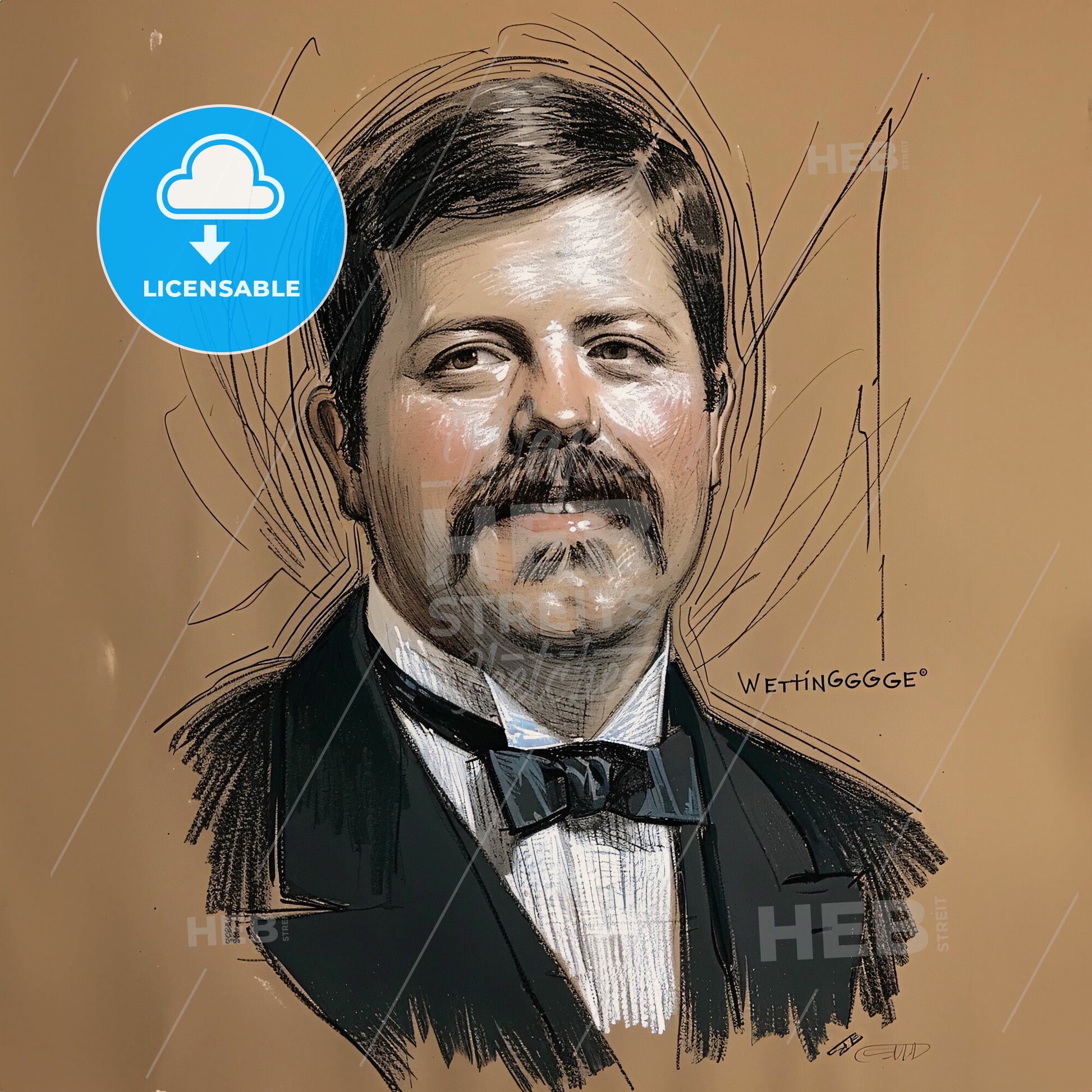 George Westinghouse, 1846 - 1914, American entrepreneur and engineer - A Drawing Of A Man With A Mustache