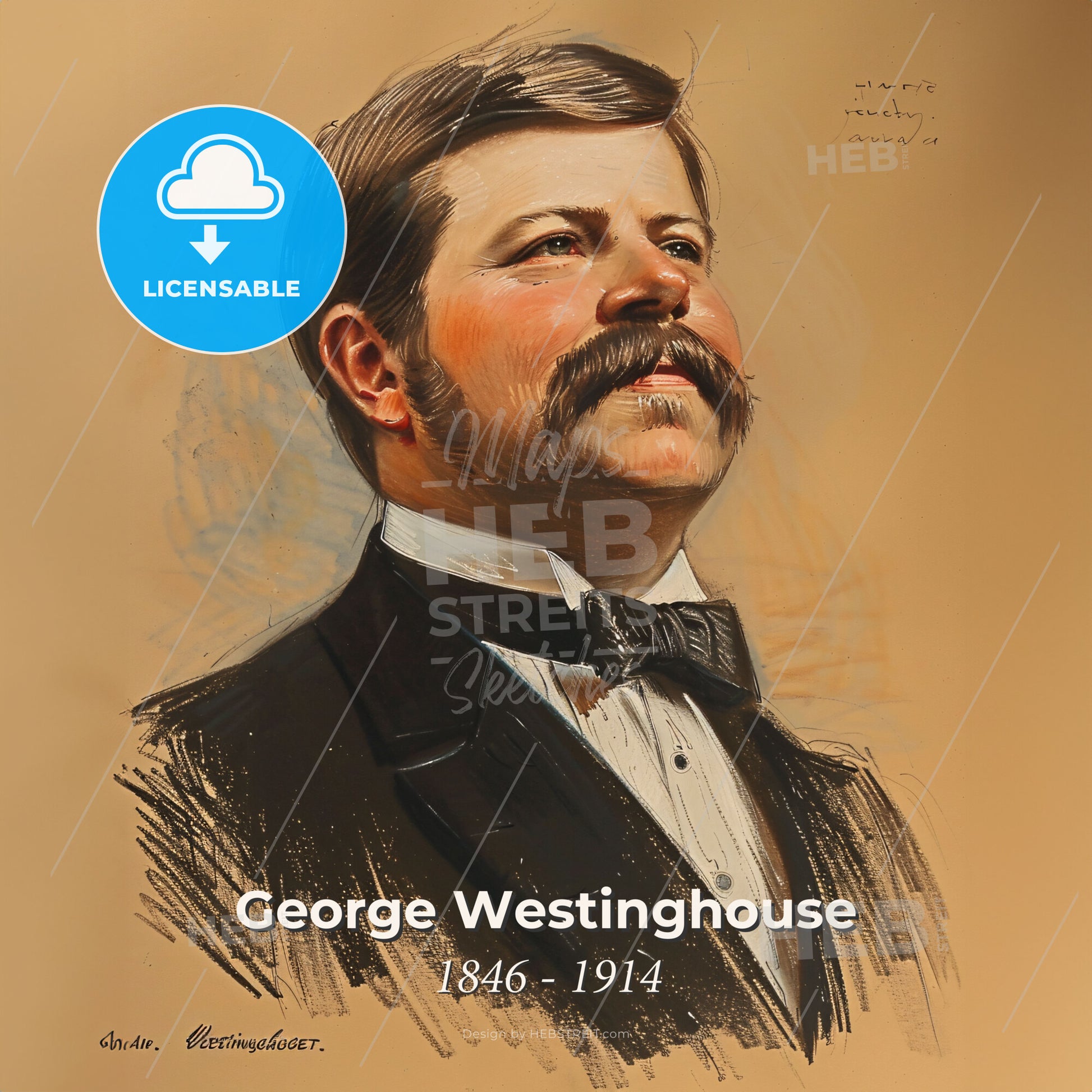 George Westinghouse, 1846 - 1914, American entrepreneur and engineer - A Man With A Mustache Wearing A Suit And Bow Tie Print Template