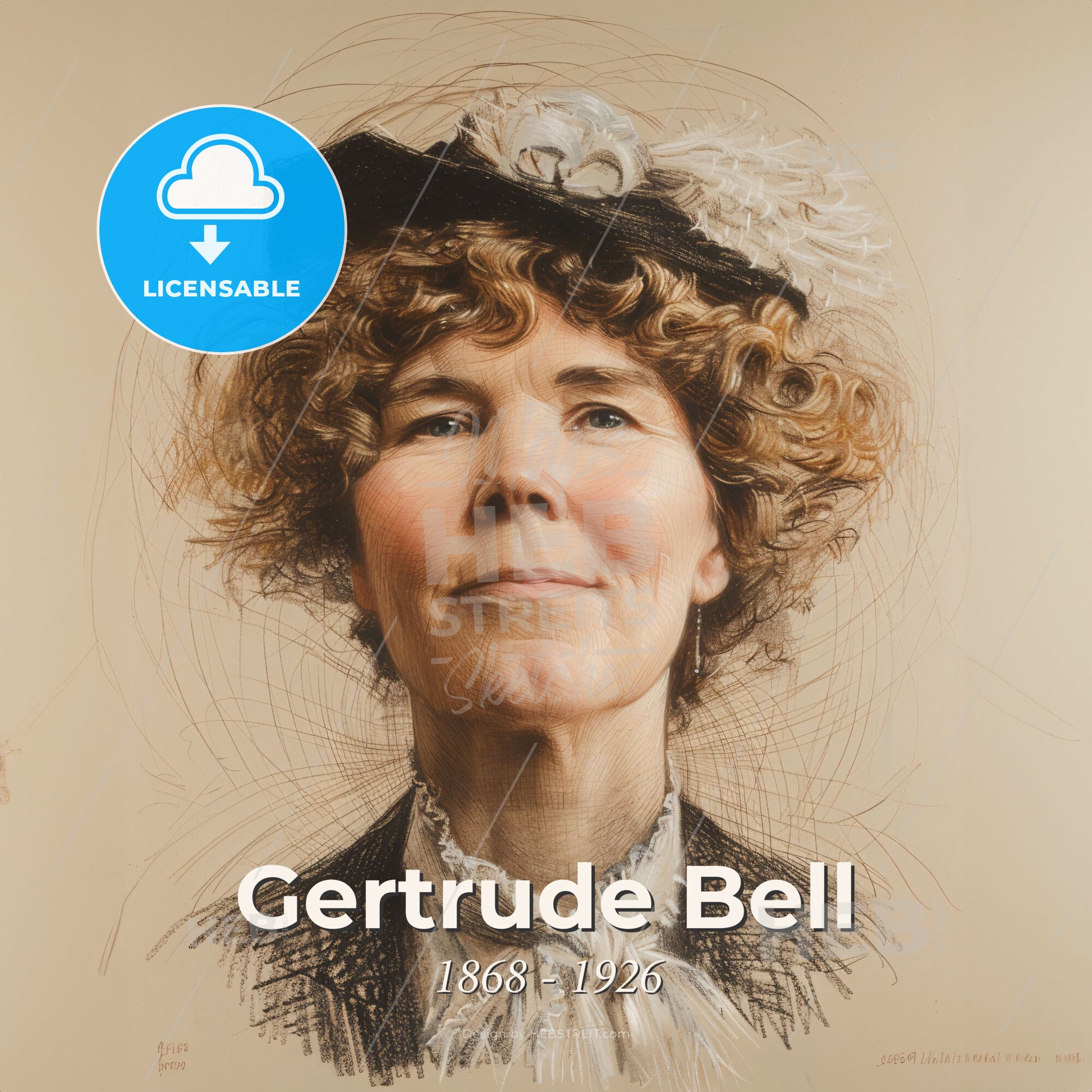 Gertrude Bell, 1868 - 1926, British archaeologist and writer - A Woman With Curly Hair Wearing A Hat Print Template
