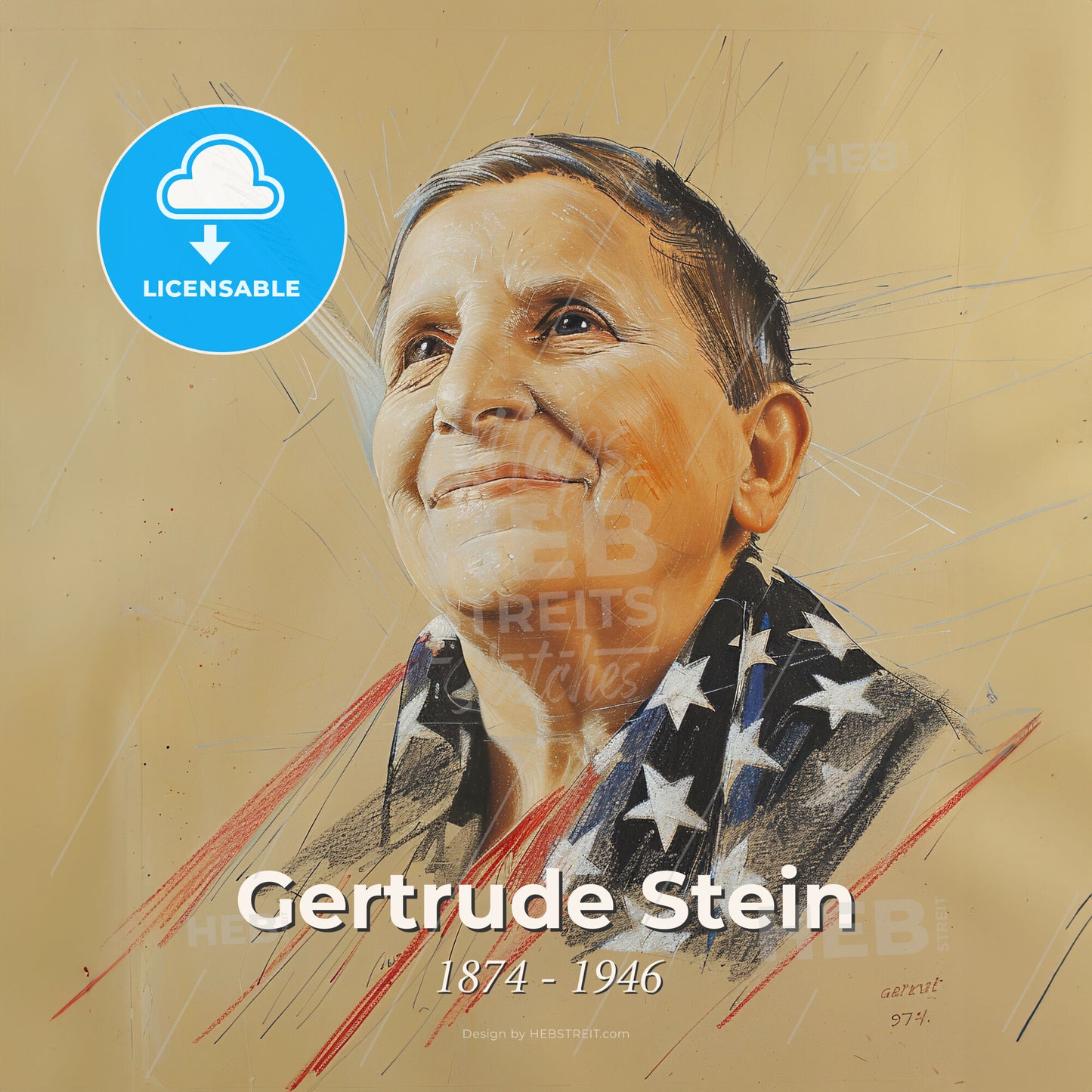Gertrude Stein, 1874 - 1946, American writer - A Woman With A Flag Around Her Neck Print Template