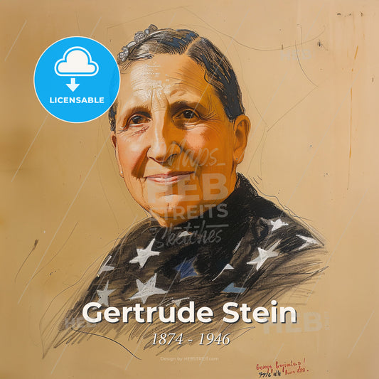 Gertrude Stein, 1874 - 1946, American writer - A Woman With Short Hair Wearing A Black Shirt With White Stars On It Print Template