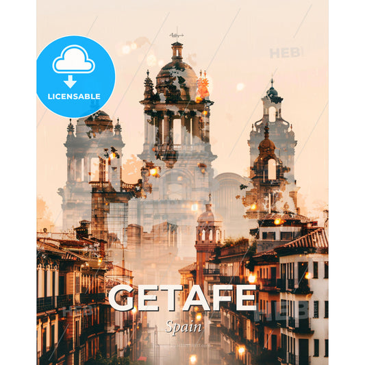 Getafe Skyline Radiant Heritage Poster - A city with many buildings - Square format print template