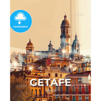 Getafe City Skyline Poster with Architectural Icons - A city with many buildings - Square format print template