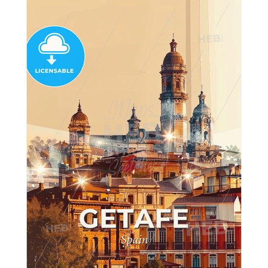Getafe City Skyline Poster with Architectural Icons - A city with many buildings - Square format print template