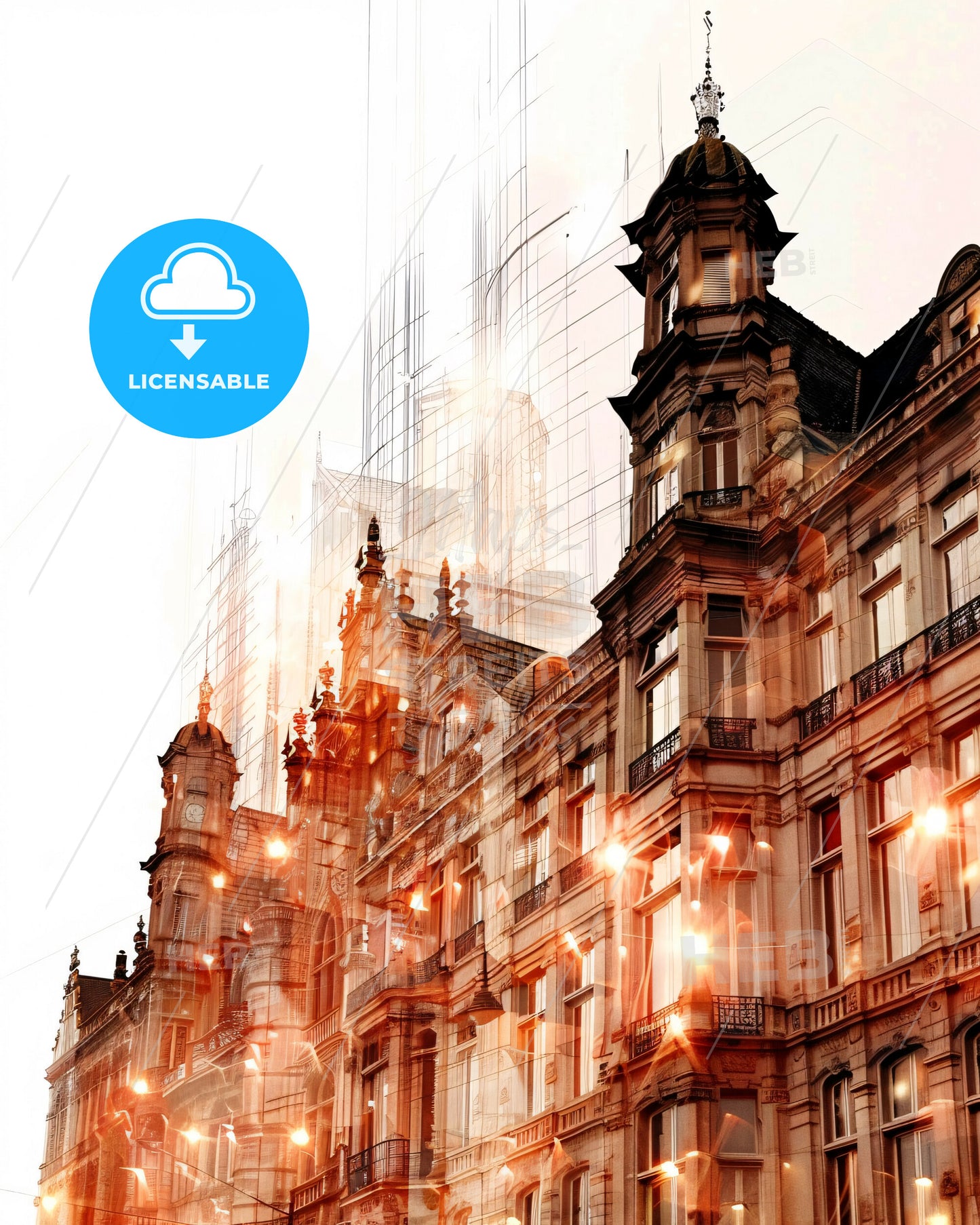 Ghent Skyline Double Exposure Art Poster - A building with many windows