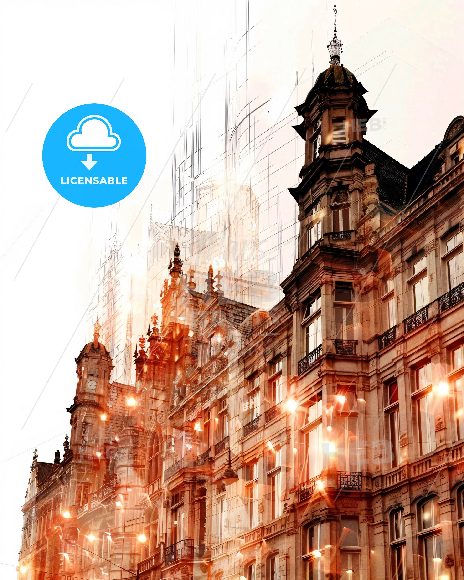 Ghent Skyline Double Exposure Art Poster - A building with many windows