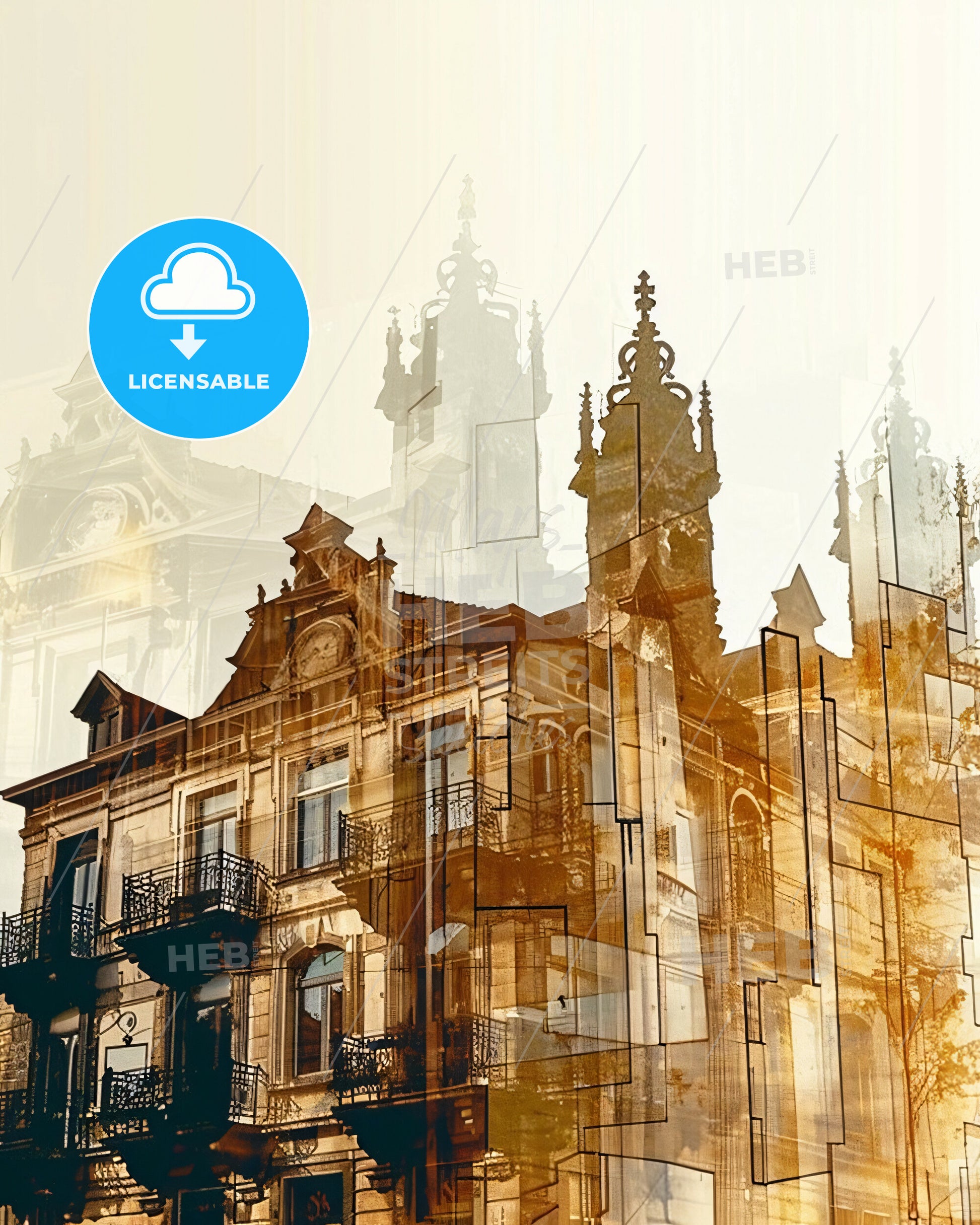 Ghent Skyline Double Exposure Art Poster - A building with many towers