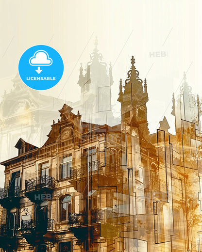 Ghent Skyline Double Exposure Art Poster - A building with many towers