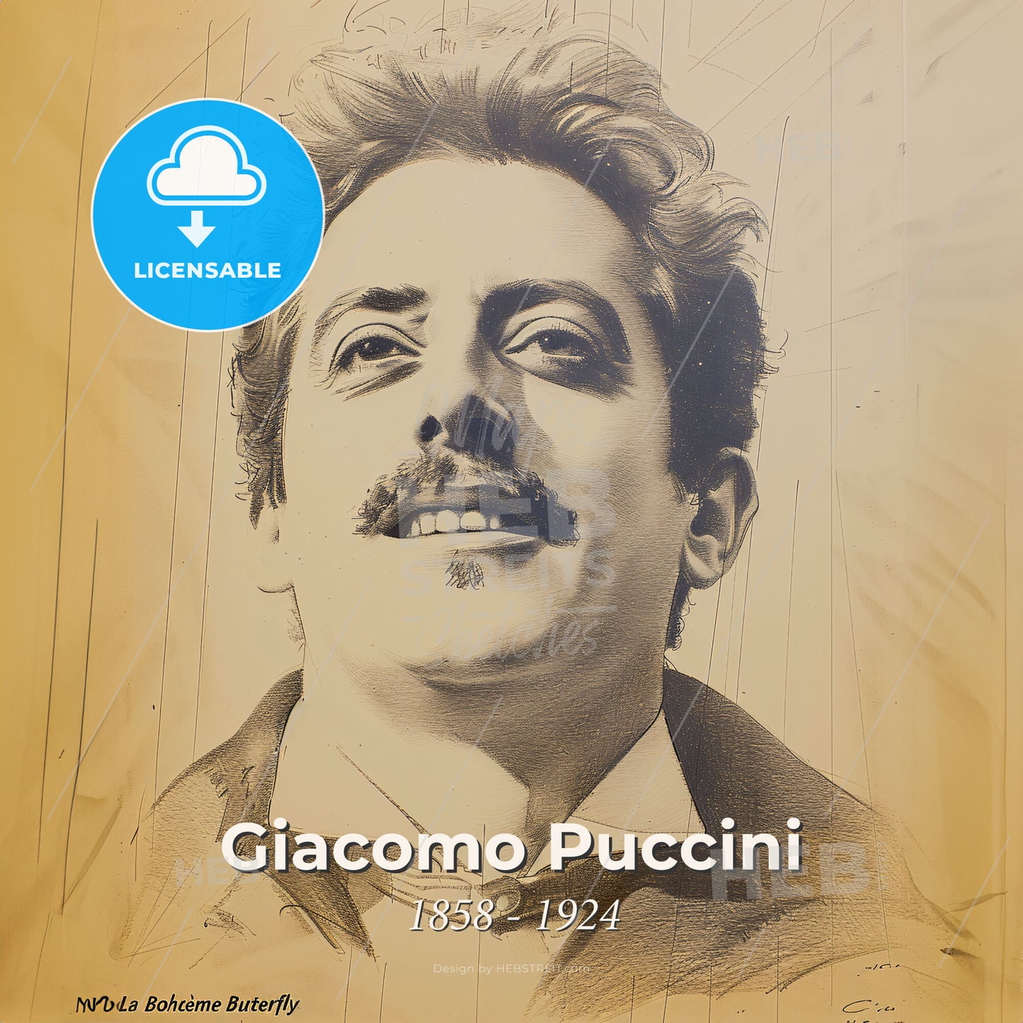 Giacomo Puccini, 1858 - 1924, Italian composer - A Drawing Of A Man With A Mustache Print Template