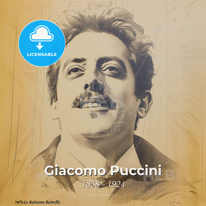 Giacomo Puccini, 1858 - 1924, Italian composer - A Drawing Of A Man With A Mustache Print Template
