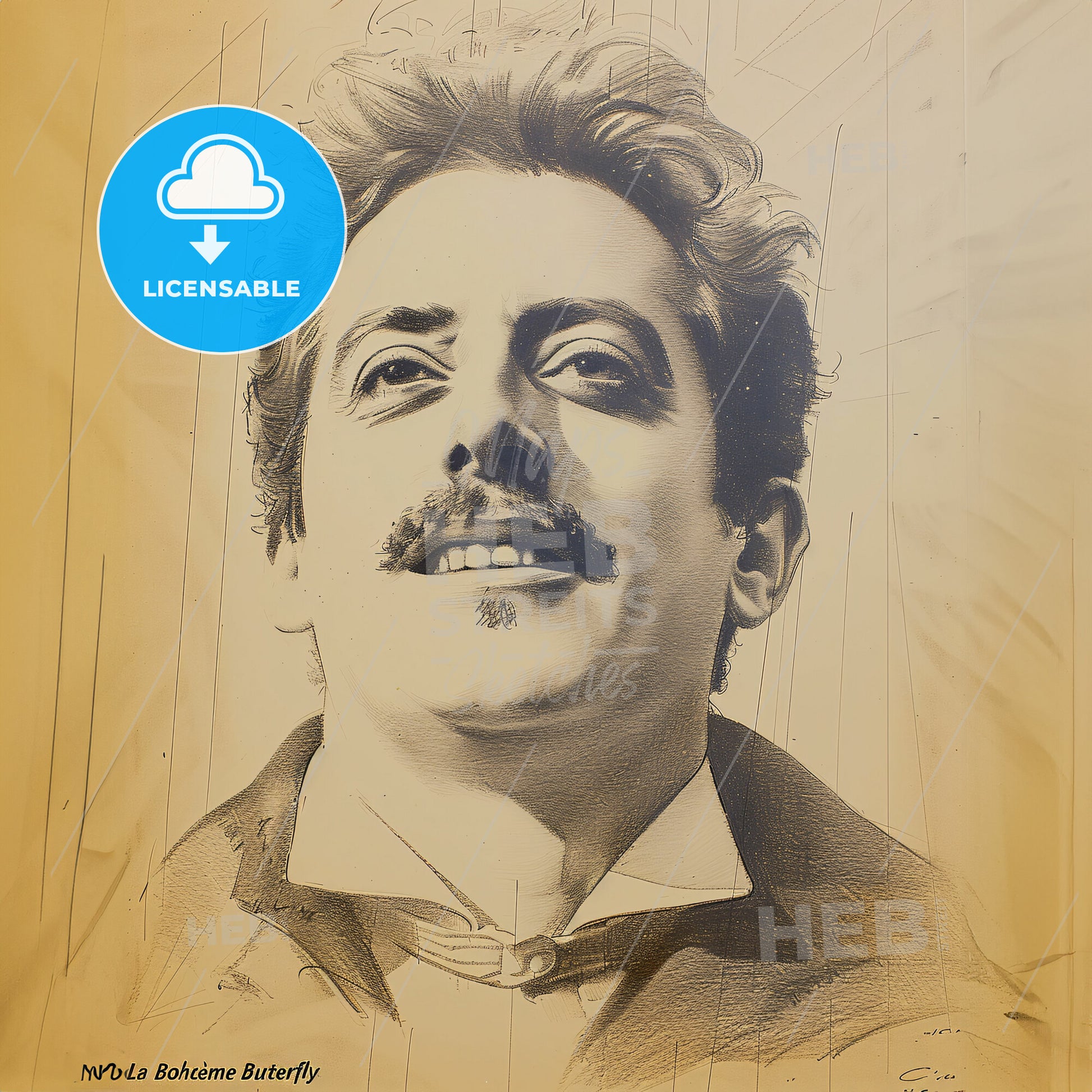 Giacomo Puccini, 1858 - 1924, Italian composer - A Drawing Of A Man With A Mustache