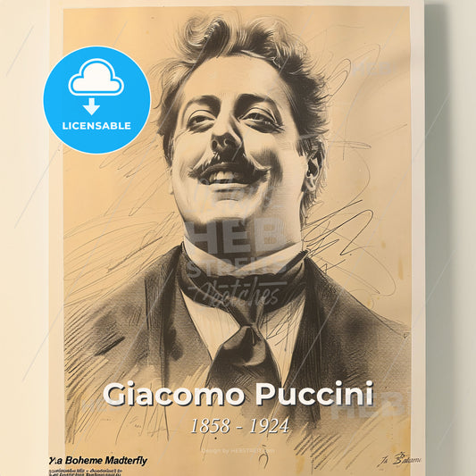 Giacomo Puccini, 1858 - 1924, Italian composer - A Drawing Of A Man Print Template