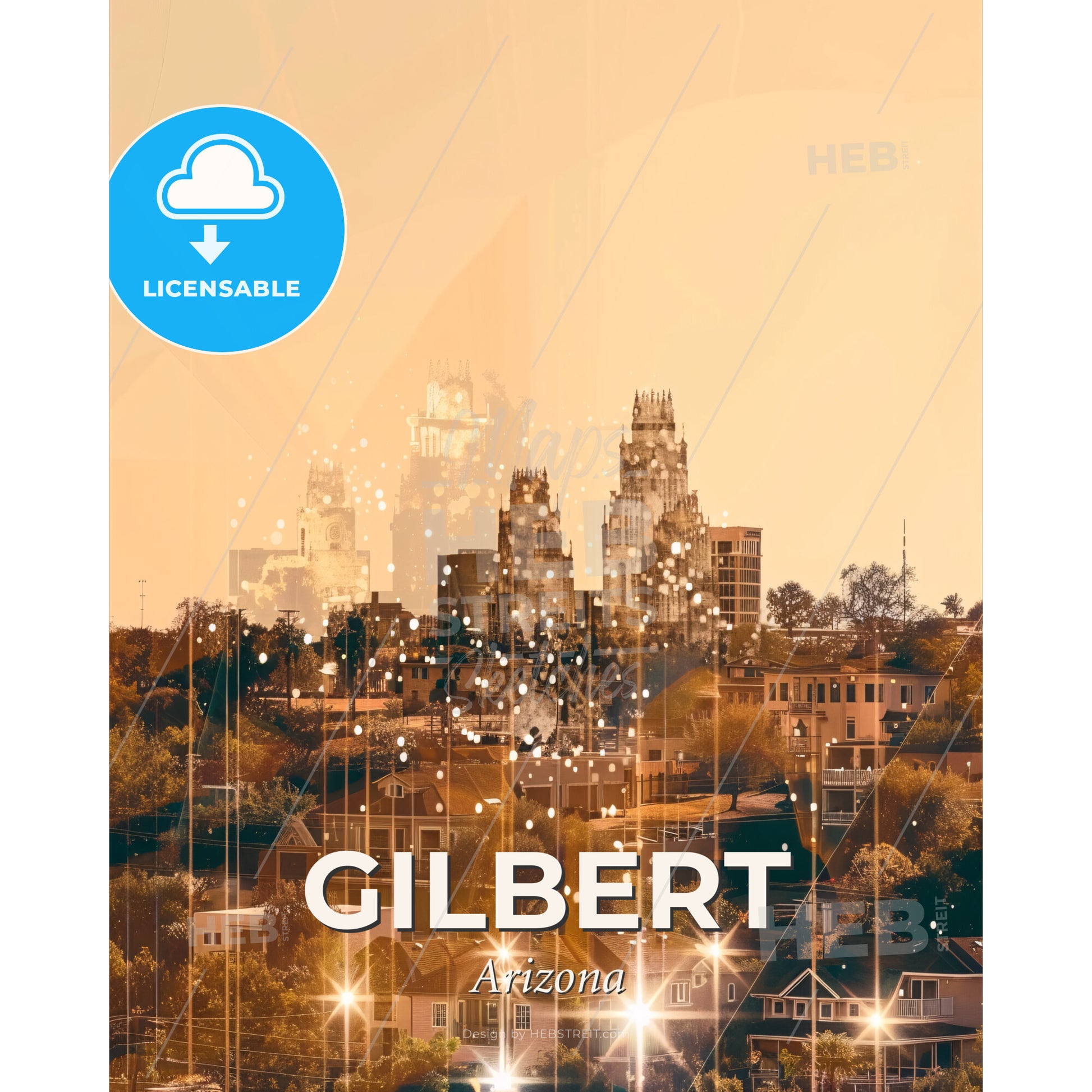 Gilbert Skyline Extravaganza: Double Exposure Art - A city with many buildings and trees - Square format print template