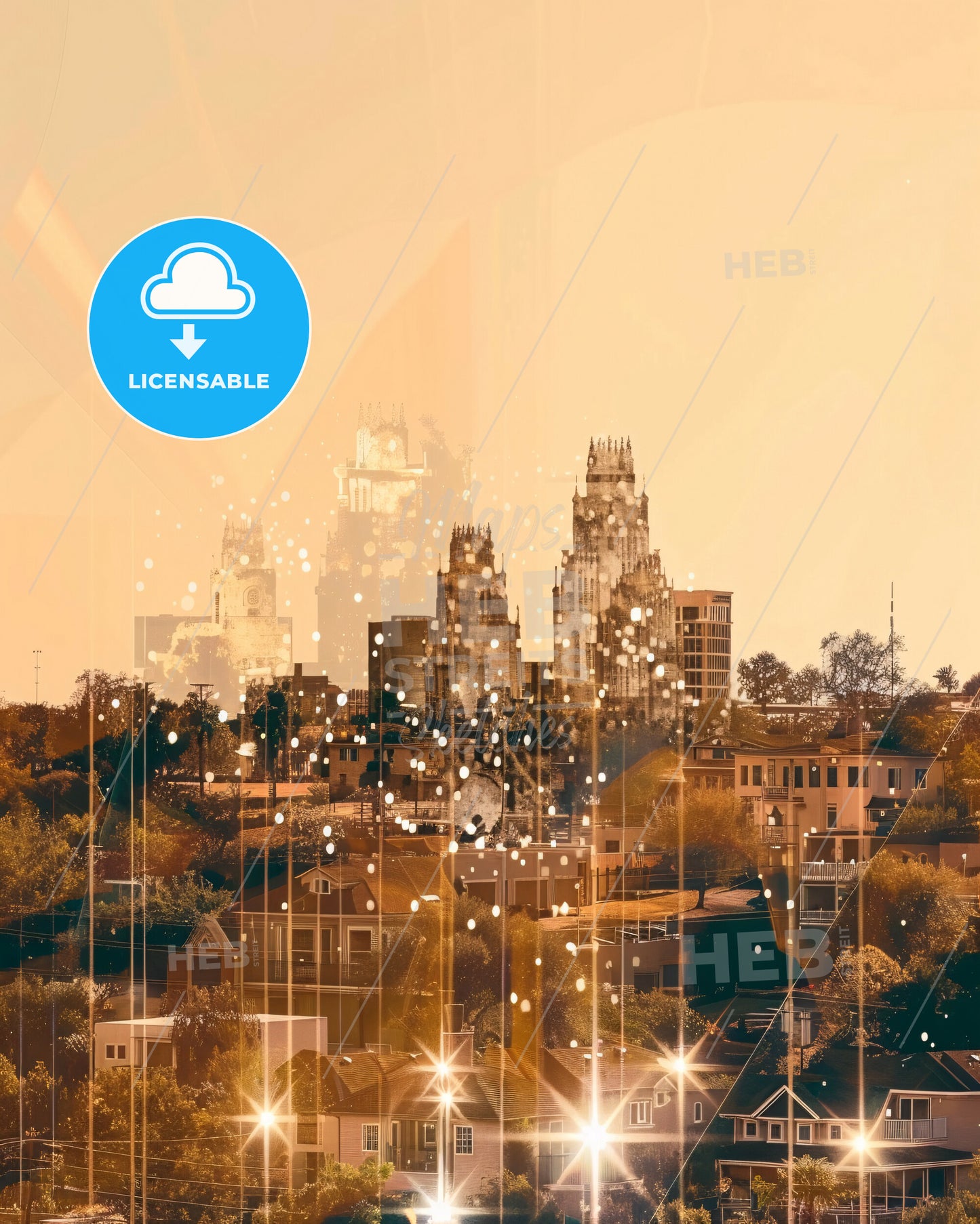 Gilbert Skyline Extravaganza: Double Exposure Art - A city with many buildings and trees