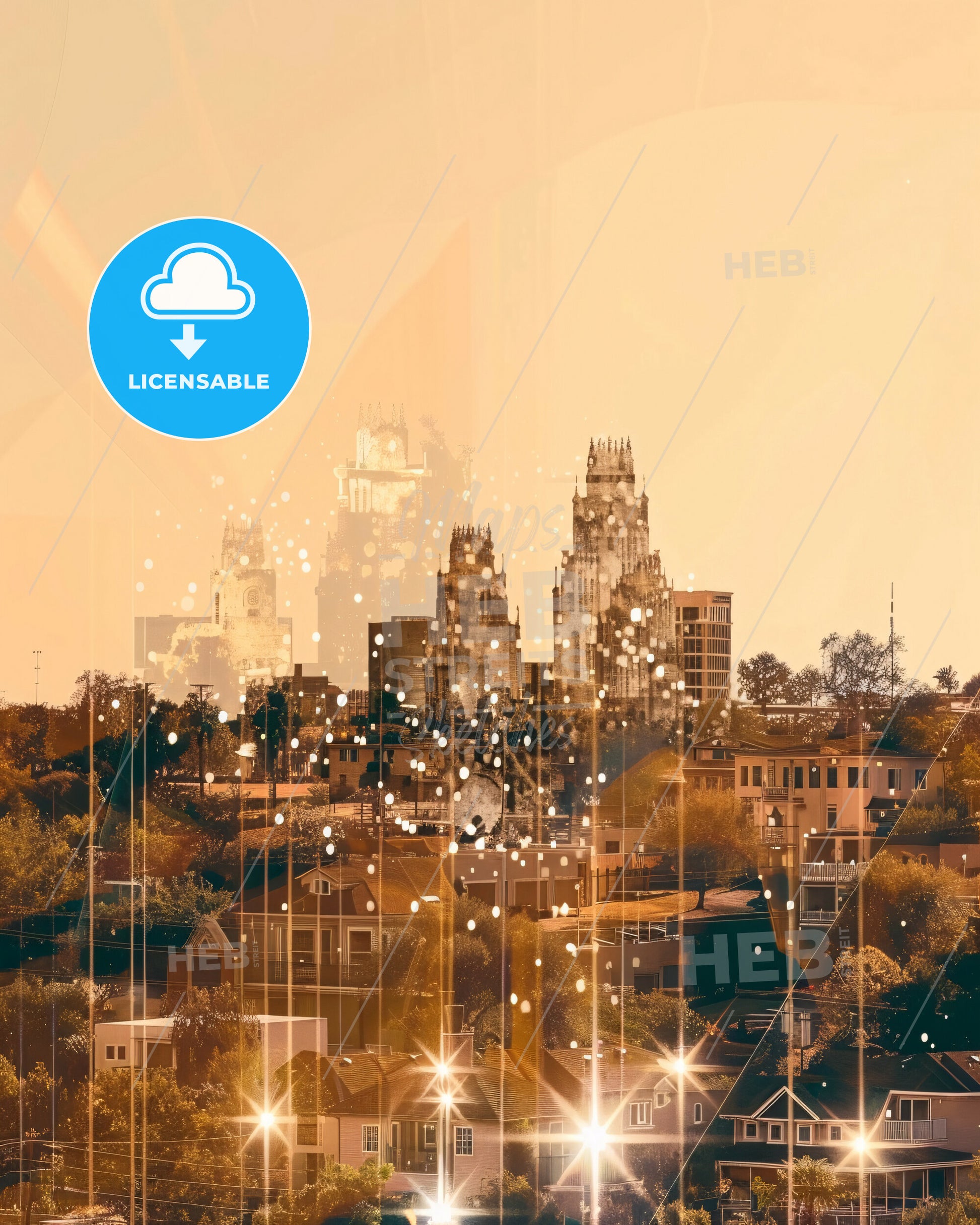 Gilbert Skyline Extravaganza: Double Exposure Art - A city with many buildings and trees