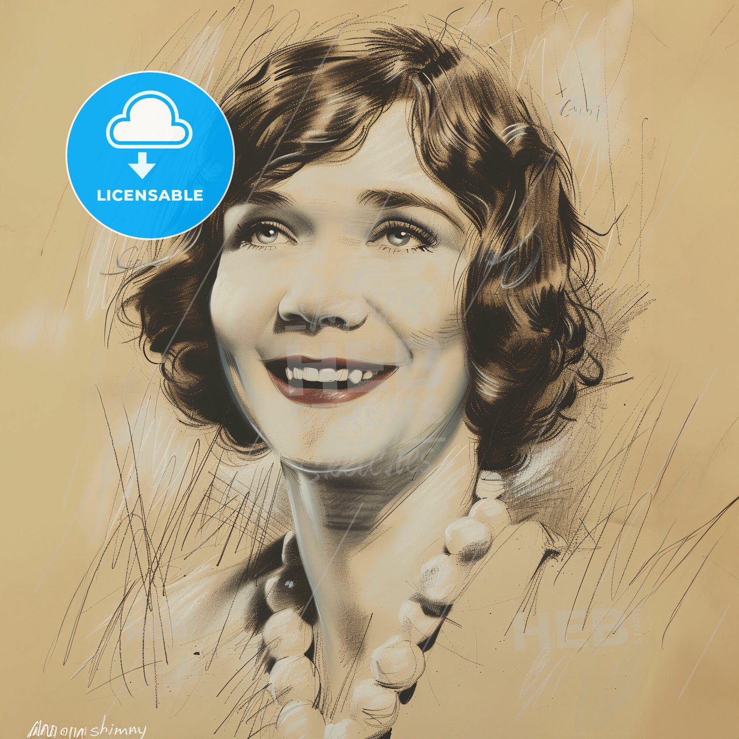 Gilda Gray, 1901 - 1959, Polish-American actress and dancer - A Drawing Of A Woman Smiling