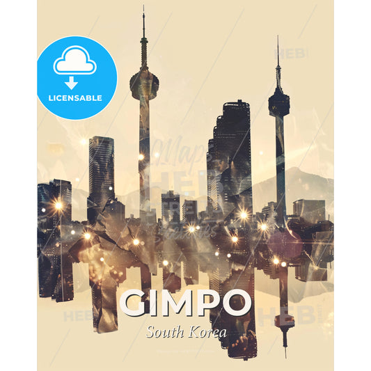 Gimpo Skyline Double Exposure City Art - A city skyline with many towers - Square format print template