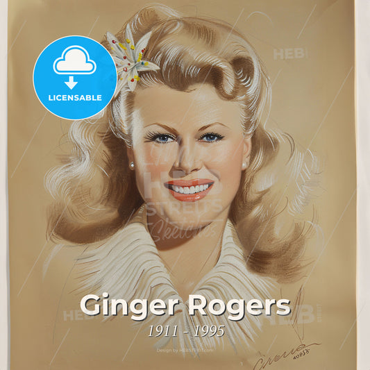 Ginger Rogers, 1911 - 1995, American actress and dancer - A Drawing Of A Woman With A Flower In Her Hair Print Template