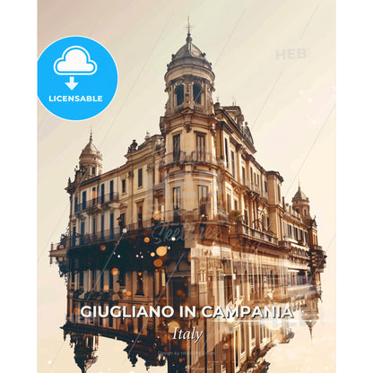 Giugliano in Campania City Skyline Poster - A building with a tower and a tower on the side - Square format print template