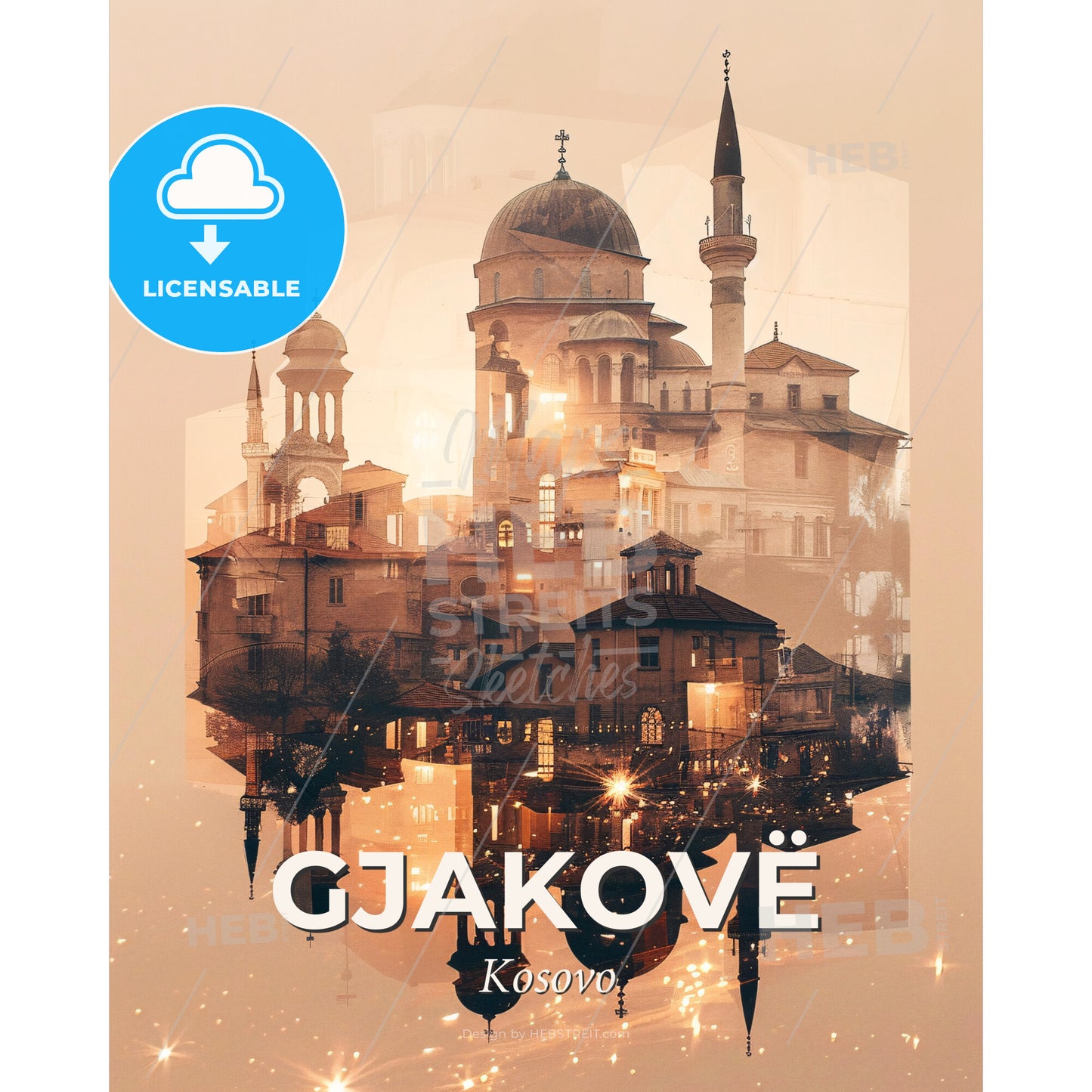 Gjakove: Fusion of History and Modernity - A building with towers and towers - Square format print template