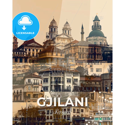 Gjilani Skyline Composite Art Bright Beige Little Sparkles - A collage of buildings - Square format print template