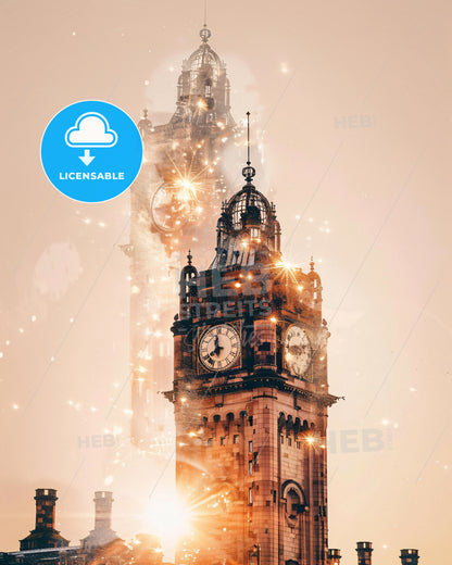 Glasgow City Dreamscape: Skyline and Icons Poster - A clock tower with a large clock in the middle