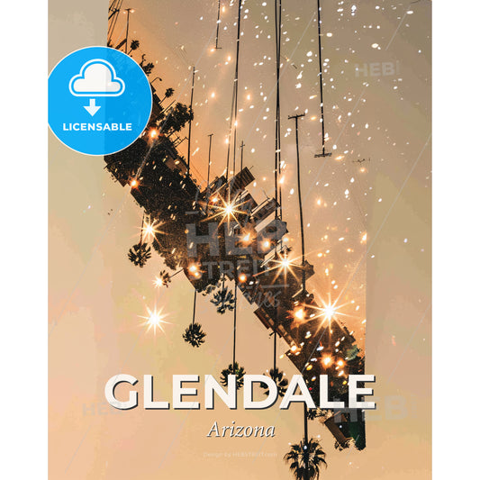 Glendale Skyline Composite Art: Local Iconography - A reflection of a building and lights - Square format print template