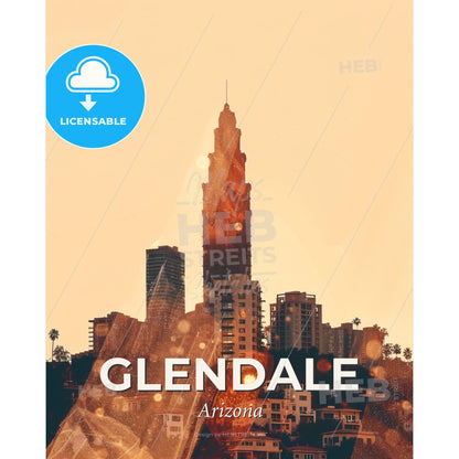 Glendale Skyline Art: Beauty in Double Exposure - A city skyline with a tall building - Square format print template