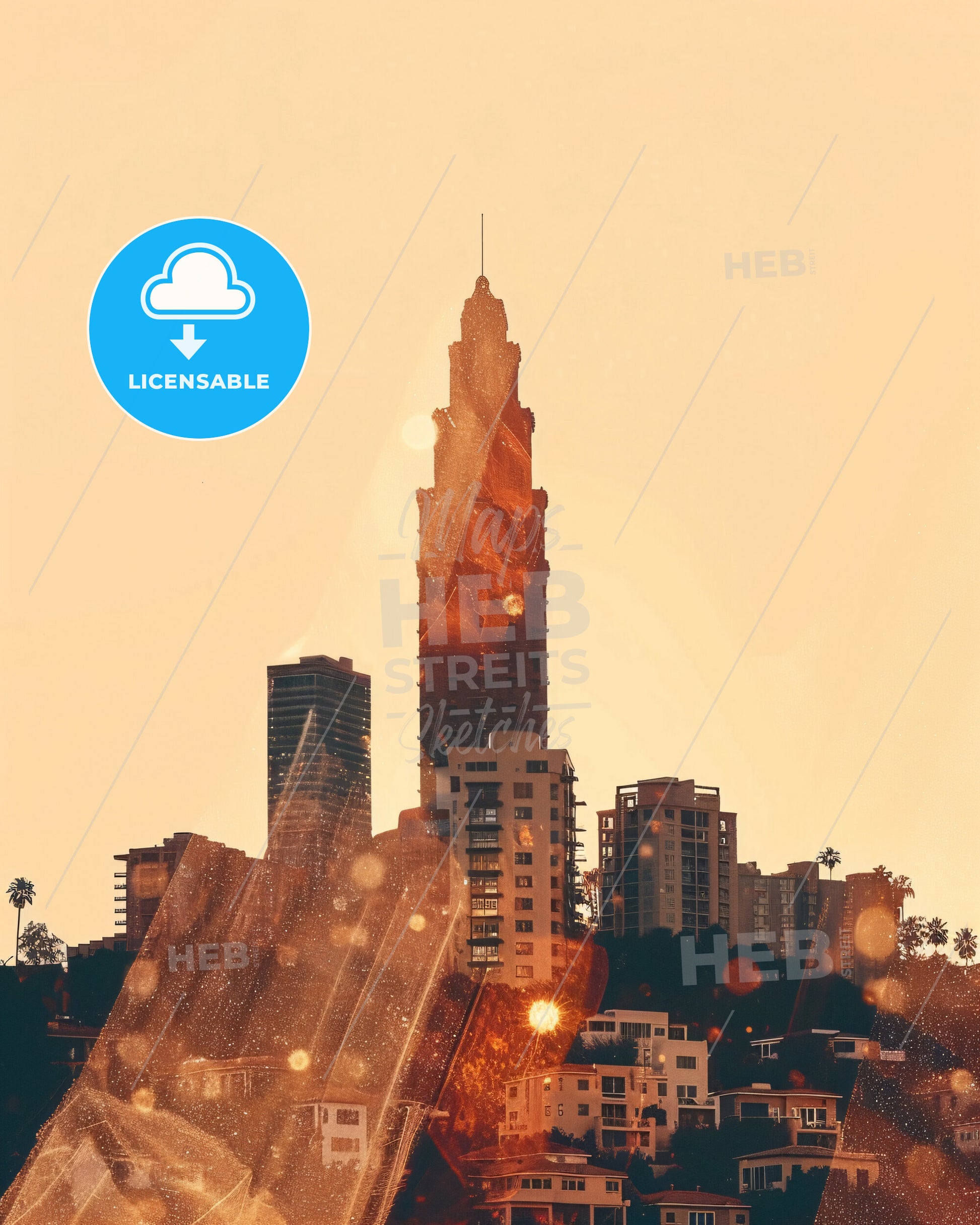 Glendale Skyline Art: Beauty in Double Exposure - A city skyline with a tall building