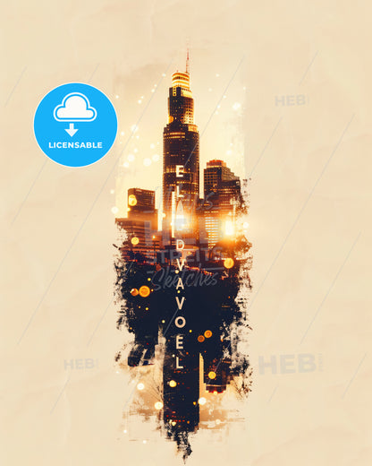 Glendale Lightscapes: Beige Architecture Art - A city skyline with lights