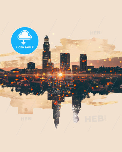 Glendale City Skyline Composite Art - A city skyline with lights reflecting on water