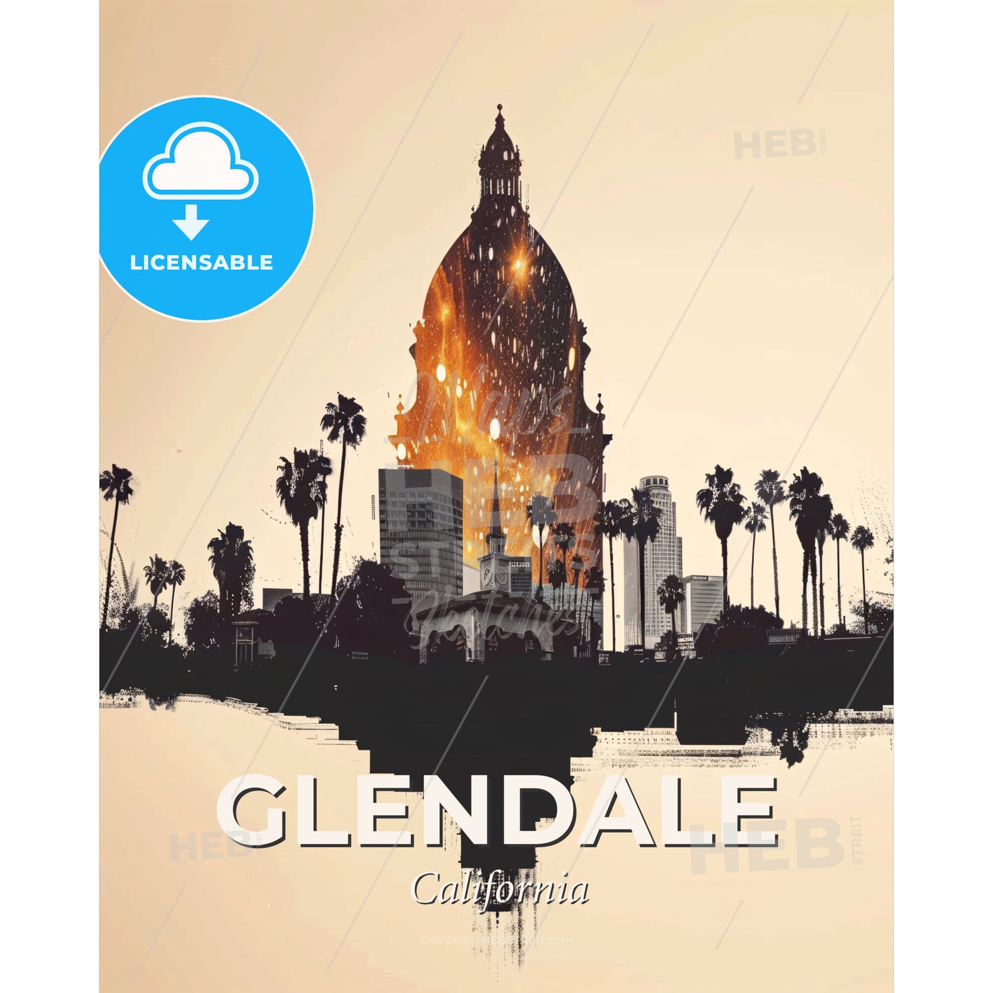 Glendale City Skyline Double Exposure Art - A building on fire in front of a city - Square format print template