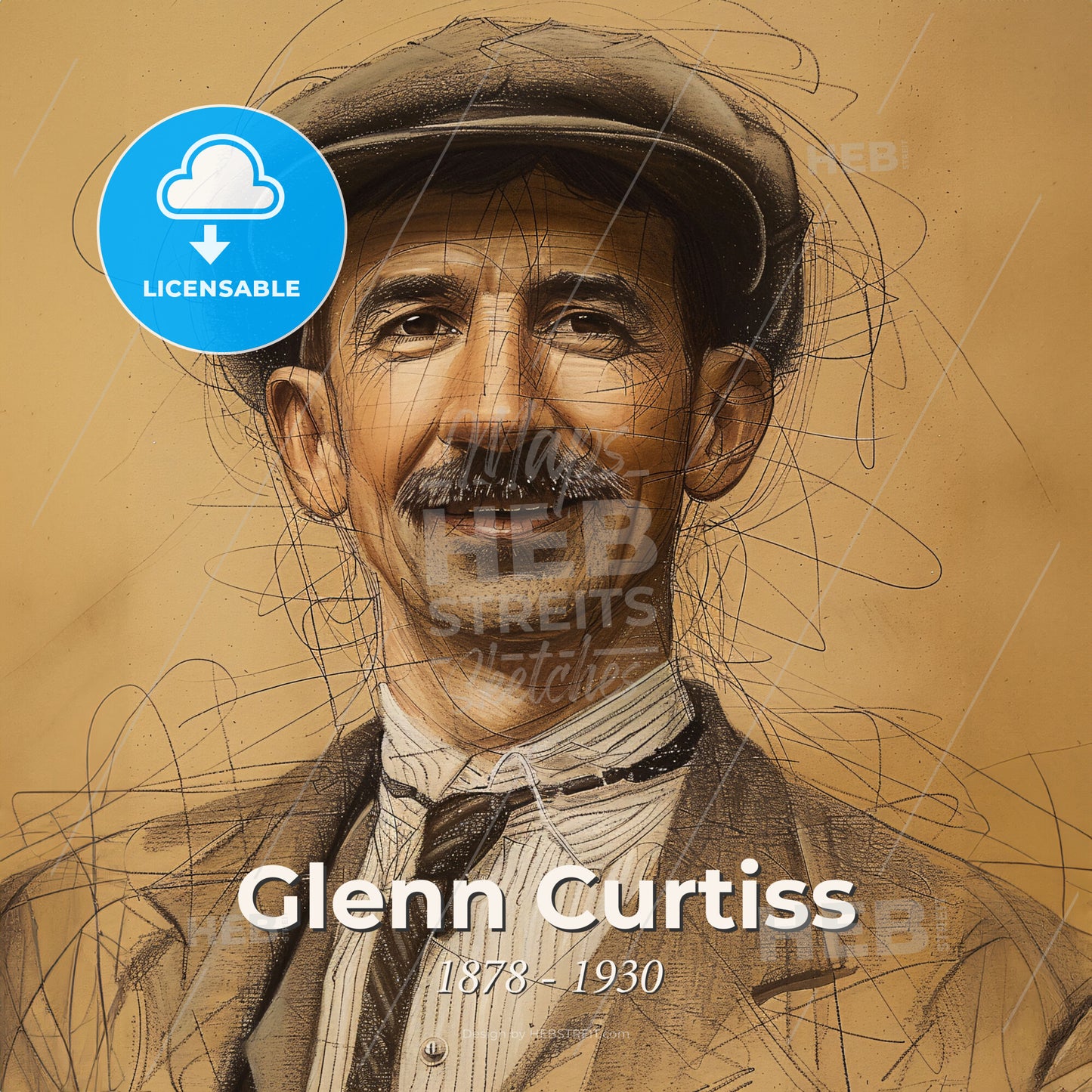 Glenn Curtiss, 1878 - 1930, American aviation pioneer - A Man With A Mustache Wearing A Hat And Suit Print Template