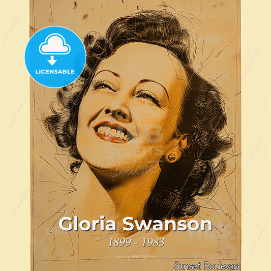 Gloria Swanson, 1899 - 1983, American actress - A Woman Smiling With Her Eyes Closed Print Template